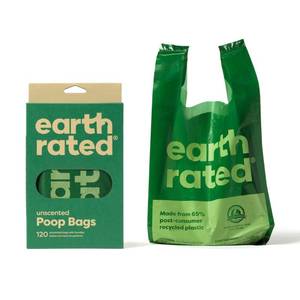 lot 16330 image: Earth Rated Dog Poop Bags with Handles, Extra Wide, Easy Tie and Guaranteed Leakproof, Unscented, 120 Handle Bags