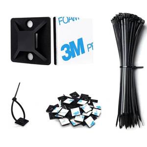 lot 16333 image: Strong Back-Glue Self Adhesive Cable Zip Tie Mounts Kit - 100 Set Cable Management Clips with 6 Zip Ties, Wire Holders - Outdoor Sticky Wire Organizer Clips-Black