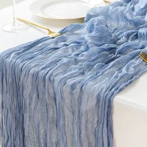 lot 16337 image: Sioloc 1 Pack Dusty Blue Cheesecloth Table Runner Spring Decor 10ft Boho Gauze Cheese Cloth Runner for Easter Tea Wedding Party Baby Bridal Shower Birthday Table Decorations