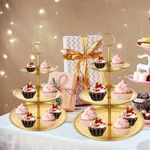 lot 3558 image: 3-Tier Gold Metal Cupcake Stand, 2 Stands