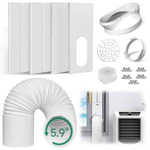 lot 1500 image: Plusluck Portable Air Conditioner Window Vent Kit, With 5.9 Exhaust Hose, 4 Slide Seal Plates, Universal Coupler, Adjustable AC Vent Kit for Ducting Universal for Horizontal & Vertical Windows