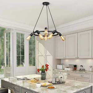 lot 1507 image: Mxsaoud 6-Light Modern Black Pendant Light,Flush Mount Ceiling Chandelier Lamp,Farmhouse Pendant Light,Kitchen Pendant Lighting,Black Pendant Lights Kitchen Island for Living Room, Bar,Bedroom,Office