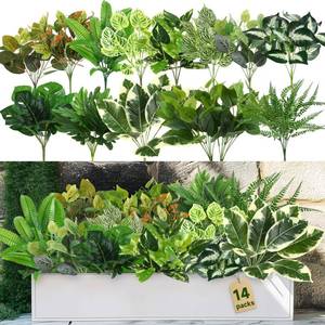 lot 1517 image: Alupssuc 14 Bundles Artificial Plants Outdoor, UV Resistant Fake Ferns Greenery Stems Shrubs Faux Bushes Leaves Plastic for Indoor Outside Porch Garden Patio Window Office Entrance Bathroom Decor