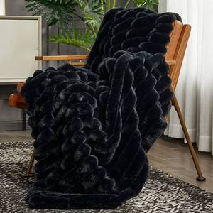 lot 1522 image: Cozy Bliss Faux Fur Throw Blanket for Couch, Cozy Warm Plush Striped Blanket for Sofa Bedroom Living Room,50  60 Inches Black