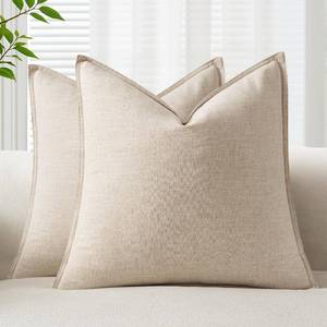 lot 1527 image: EMEMA Decorative Linen Throw Pillow Covers 20x20 Inch Natural Beige Boho Farmhouse Neutral Couch Throw Pillows for Bed Pack of 2 Accent Pillowcase Modern Sofa Cushion Livingroom Home