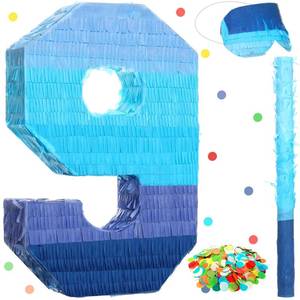 lot 1536 image: Sratte Number 1 2 3 4 5 6 7 8 9 Pi�ata with Stick Blindfold Confetti, Gradient Blue Pi�ata for Kids Boys Girls Birthday Party Anniversary Decorations Supplies(Number 9)