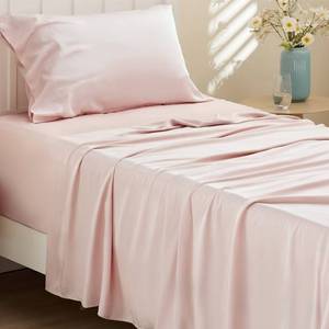 lot 1538 image: Bedsure Cooling Sheets Twin, Rayon Derived from Bamboo, Breathable & Soft Twin Sheets Set, Deep Pocket Up to 16 Inches, Hotel Luxury Silky Bedding for Hot Sleepers, Pink