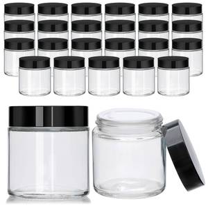lot 1551 image: 4oz Glass Clear Cosmetic Jars with Black Lids,Empty Small Glass Jars with Inner Liners,Round Travel Sample Container for Cream,Lotion,Ointments,Candle Making,Set of 25