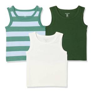 lot 2007 image: Amazon Essentials Boys Tank Tops, Pack of 3, Dark OliveWhiteRugby Stripe, Small