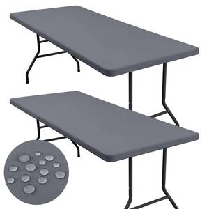 lot 2012 image: homing 2 Pack Rectangle Fully Waterproof Tablecloth, Elastic Fitted Fabric Table Cover for 6 Foot Tables, Washable Polyester Table Cloth for Picnic, Camping, Outdoor (Grey, 30 x 72)