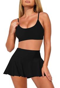 lot 2020 image: Pink Queen Women High Waisted Bikini Set Two Piece Swimsuit Scoop Neck Spaghetti Straps Swim Skirt Bathing Suit Black M