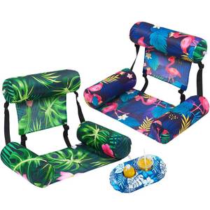 lot 2360 image: WERNNSAI Inflatable Pool Float for Adult - 2 Pack Fabric Floating Pool Chair Lounge with Cup Holders Adjustable Water Hammock for Swimming Pool Beach Lake Summer Party