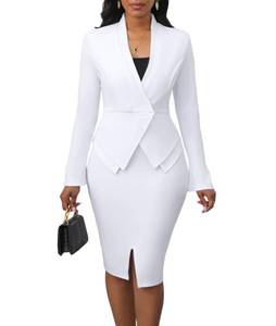 lot 2370 image: Womens 2 Piece Business Suit Skirt Set Casual Long Sleeve Blazer and Pencil Skirt Sets Church Outfits White S