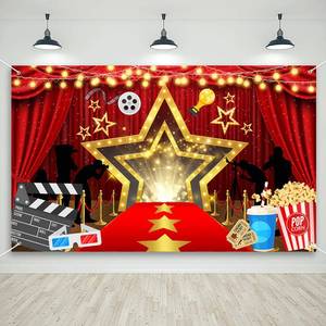 lot 2378 image: Mocsicka Moive Night Banner Party Decorations Movie Birthday Party Backdrop Red Carpet Event Awards Night Ceremony Photography Background (Red, 70.8 x 43.3 Inch)