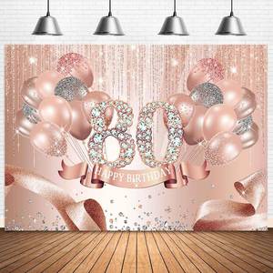lot 2383 image: Sensfun Rose Gold 80th Birthday Backdrop for Women Sparkle Pink Balloons Photography Background Diamonds Happy 80th Birthday Party Decorations Supplies Cake Table Banner Photo Booth Props 7x5ft
