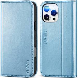 lot 2409 image: TUCCH Wallet Case for iPhone 16 Pro Max, Kickstand PU Leather Folio Cover with 3 Card Holder RFID Blocking, Protective Soft TPU Inner Shell Compatible with iPhone 16 Pro Max 2024, Pearly Light Blue
