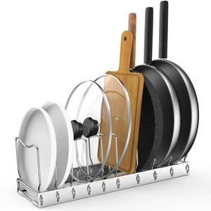 lot 2424 image: FLSEPAMB Pan Organizer - Adjustable Lid Organizer for Kitchen, Heavy Duty Pot Lid Organizer, Under Sink, Drawer, Pantry Storage