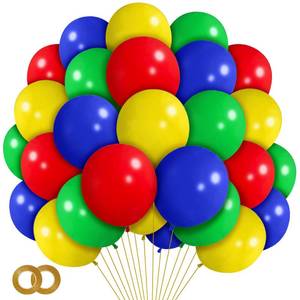 lot 2445 image: Red Blue Green Yellow Balloons 100 Pack 12 Inch Matte Blue Yellow Red Green Latex Balloon for Carnival Circus Balloon arch Kids Birthday Baby Shower Party Decorations