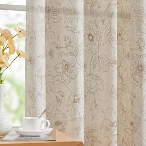 lot 2454 image: jinchan Floral Linen Curtains for Living Room 63 Inch Length Taupe Flower Curtain Rod Pocket Back Tab Farmhouse Curtains with Printed Floral Bedroom Window Curtain Set, 2 Panels Taupe