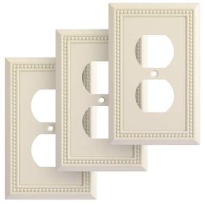 lot 2459 image: Henne Bery Sunken Pearls Heavy Duty Decorative Wall Plate Switch Plate Outlet Cover, Durable Solid Zinc Alloy (Single Duplex 3PK, Light Almond)
