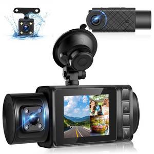 lot 2465 image: Podofo 3 Channel Dash Cam,1296P Dashcam Front and Inside,Triple Dash Cam Three Way Dash Camera for Cars,Car Camera with WDR Night Vision,150°Wide,G-Sensor,Loop Recording,24H Parking