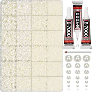 lot 2484 image: A 16000Pcs Flatback Pearls for Crafting, Ivory Flat Back Assorted Sizes 23456810mm Half Pearl Beads Bedazzling for Crafts Clothing Tumbler Shoes Wedding Gown Nails with B7000 Jewelry Making Glue