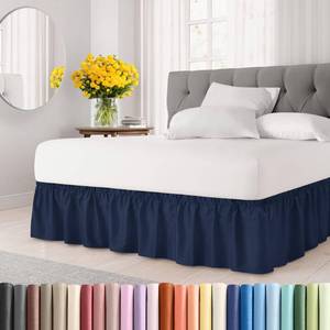 lot 2485 image: Wrap Around Dust Ruffle Bed Skirt - Navy Blue - for Full Size Beds with 12 Inch Drop - Elastic Strap - Adjustable Pleated Bedskirt with Brushed Fabric and Wrinkle Free - for Women, Men, Kids & Teens