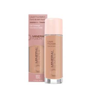 lot 2496 image: Mineral Fusion Full Coverage Foundation, Liquid Foundation - Warm 4- Med to Tan Complexion wGoldenYellow Undertones, Lightweight Matte Finish, Up to 12 Hr Hydration, Hypoallergenic & Vegan, 1 fl. oz