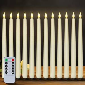 lot 2497 image: Homemory 12 Pcs Flameless Taper Candles with Remote Timer Dimmer, 11 inches Ivory Taper Candles Battery Operated, Plastic LED Candlesticks with Flickering Flame for Halloween Christmas Church Wedding