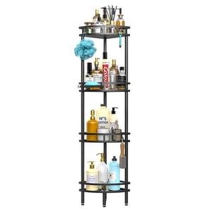lot 5304 image: Menintog Standing Shower Caddy-4 Tier Stand with Soap Dish, 4 Hooks, Adjustable Feet for Corner-Black