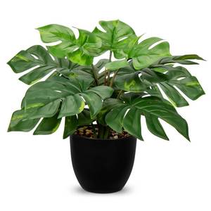 lot 5307 image: Hollyone Artificial Monstera Plant Faux Monstera Plant Potted Fake Tropical Plants in Black Pot for Indoor Outdoor Home Desk Office Garden Farmhouse Decoration