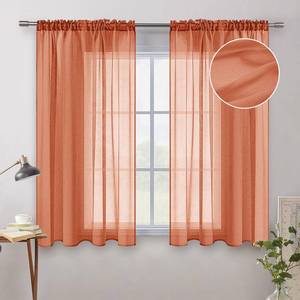 lot 6366 image: MIULEE Burnt Orange Linen Textured Sheer Kitchen Curtains 45 Inch Length for BedroomLiving Room Semi Transparent Farmhouse Fall Decor Short Window Panels with Rod Pocket 2 Panels W 54 x L 45 Inches