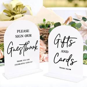 lot 6384 image: KOSKIMER 2Pcs Wedding Signs for Ceremony and Reception, 5x7 White Acrylic Wedding Reception Signs, Guest Book Sign with Stand, Cards and Gifts Sign