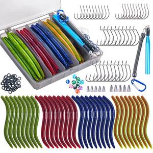 lot 6392 image: Goture 143PCS Wacky Worm Fishing Lure Kit, Bass Fishing Wacky Rig Kit, Wacky Rig Tool Kit with Soft Plastics Lures, Wacky Rig Tool, O-Rings, Worm Hooks, Drop Shot Hooks, Beads, Weights, Tackle Box