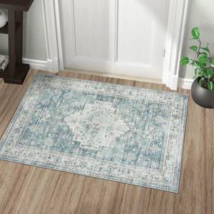 lot 6402 image: LIVEBOX Washable Rug 2x3 Kitchen Mats for Floor Entryway, Non Slip Front Door Mat for Bathroom Hallway, Boho Low-Pile Small Carpet Farmhouse Throw Indoor Rugs for Bath Sink, Blue