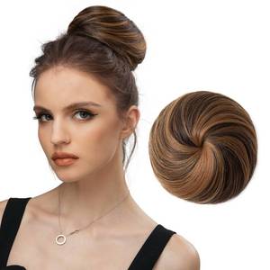 lot 6405 image: SARLA Drawstring Hair Bun Extension Dark BrownGolden Synthetic Fake Ballet Bun Hair Piece for Women Girls Lady Updo Donut Chignon