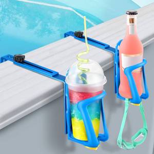 lot 6418 image: HappyAlley 2 Pack Pool Cup Holders for Above Ground Square Top Pool, Adjustable Blue Drink Holders, Poolside Storage Basket Shelf for Accessories, Boat, Deck Ramp, Balcony