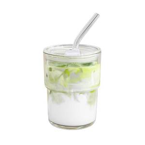 lot 6423 image: MINGHYZYA 13oz Glass Tumbler with Straw and Lid Sealed, Carry On Reusable Iced Coffee Cups,Thick Wall Glass Coffee Drinking Glassware Cups