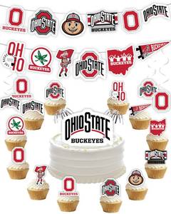 lot 6424 image: Ohio State Party Supplies for OSU Football, Birthday Gift, Graduation Party Banner and Cake Toppers (42 Pieces) (Ohio State Buckeyes)