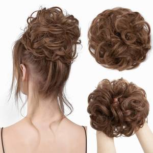 lot 6425 image: CJL HAIR Large Messy Bun Hair Piece Wavy Curly Scrunchies Synthetic Chignon Ponytail Hair Extensions Thick Updo Hairpieces for Women Medium Auburn