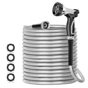 lot 6464 image: SPECILITE 25ft 304 Stainless Steel Garden Hose Metal, Heavy Duty Water Pipe with Nozzles for Yard, Outdoor - Flexible, Never Kink & Tangle, Puncture Resistant (Sliver)