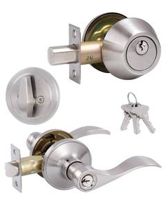 lot 6468 image: GITRANG (1 Pack) Keyed Alike Front Door Lever Lockset with Single Cylinder Deadbolt Combination Set, Wave Style Lever, Front DoorExterior Door Knob with Lock and Deadbolt, Satin Nickel Finished
