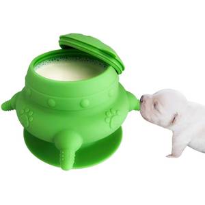 lot 6474 image: YeulYuuri Puppy & Kitten Feeder, 4 Nipple Silicone Milk Bowl, 240ml (Green)