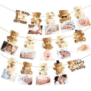 lot 6475 image: My Beary 1st Birthday Photo Banners 2Pcs Beary First Birthday Decorations Bear Themed Photo Banners Teddy Bear Party Supplies for Baby 1st Baby Shower Decor