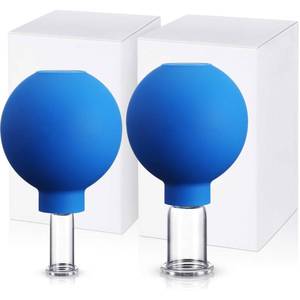 lot 6477 image: Nuanchu 2 Pieces Glass Cupping Set, Facial Cupping Cups Glass Silicone Cups Vacuum Suction for Face Skin Back Shoulder Muscle (1 Inch and 0.65 Inch Diameter,Blue)