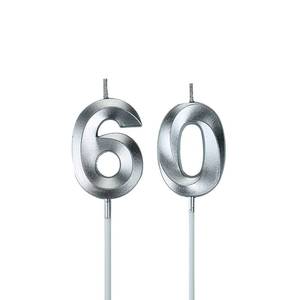 lot 6478 image: Bailym Silver 60th Birthday Candles, Number 60 Cake Topper for Birthday Decorations Party Decoration