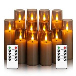 lot 6481 image: Nimiko Small Flickering Flameless Candles - Battery Operated LED Fake Candles, Pack of 12 (D1.57 x H4 5 6) for Holiday Decor, Home, Weddings (Grey)