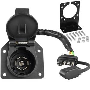 lot 6491 image: Oyviny 4-Pin to 7-Way Round Blade Trailer Adapter WMounting Bracket, 4 Way Flat to 7-Way Blade Reverse Wiring Harness Connector, 16AWG Copper Wire Trailer Light Plug for RV Truck Factory Tow Package