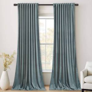 lot 9584 image: StangH 90 inches Velvet Curtains Stone Blue - Back Tab Light Blocking Super Soft Curtains for KidsNursery Light Blue Luxury Cozy Backdrops for Study RoomOfficeBedroom,W52 x L90