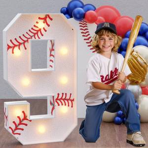 lot 9591 image: Marquee Numbers Baseball Birthday Decorations 3ft Large Party Decor Boy 9th 19th Big Light Up Cardboard Number 9